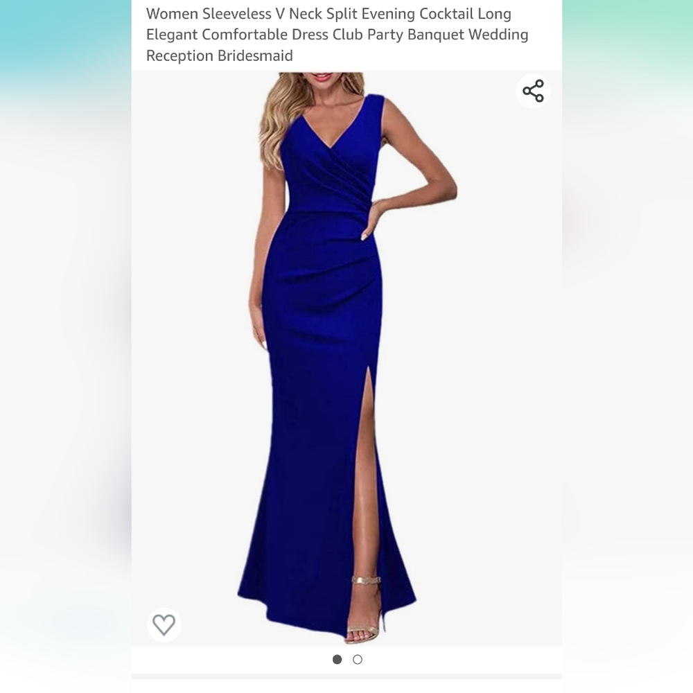 Slevless V Neck Split Long Elegant Dress size small beautiful  blue new …